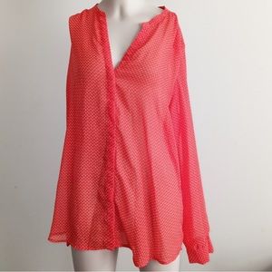 OLD NAVY v neck red sheer floral print blouse size large